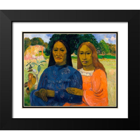 Two Women Black Modern Wood Framed Art Print with Double Matting by Gauguin, Paul