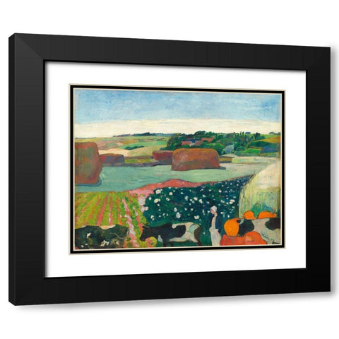 Haystacks in Brittany Black Modern Wood Framed Art Print with Double Matting by Gauguin, Paul