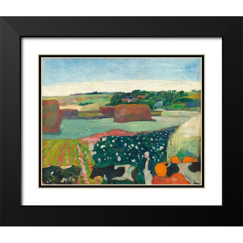 Haystacks in Brittany Black Modern Wood Framed Art Print with Double Matting by Gauguin, Paul