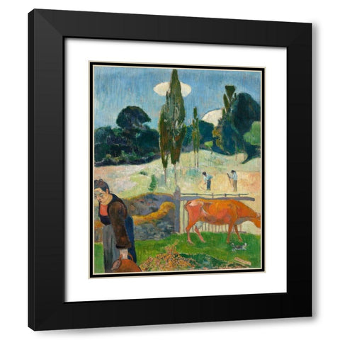 The Red Cow Black Modern Wood Framed Art Print with Double Matting by Gauguin, Paul