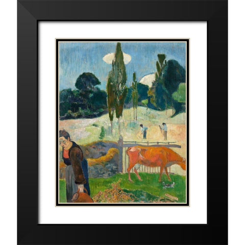 The Red Cow Black Modern Wood Framed Art Print with Double Matting by Gauguin, Paul