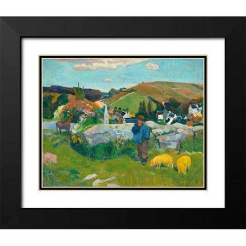 The Swineherd Black Modern Wood Framed Art Print with Double Matting by Gauguin, Paul