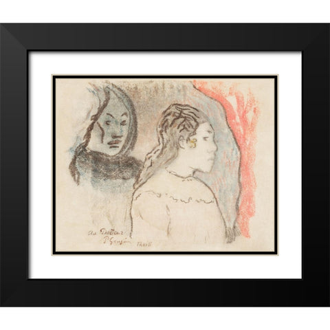 Study of Tahitian Heads Black Modern Wood Framed Art Print with Double Matting by Gauguin, Paul
