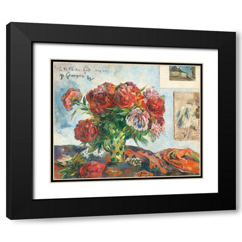 Still Life with Peonies Black Modern Wood Framed Art Print with Double Matting by Gauguin, Paul