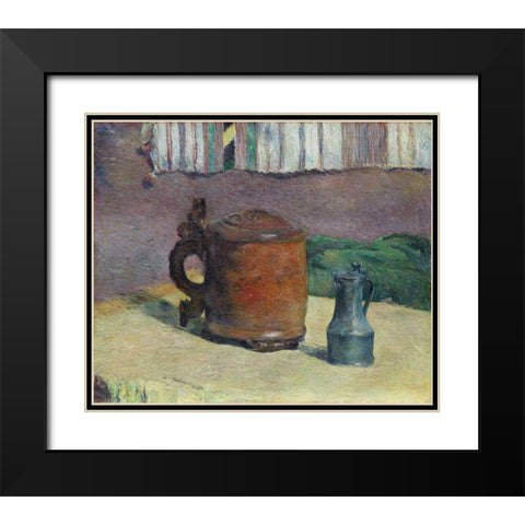 Still Life: Wood Tankard and Metal Pitcher Black Modern Wood Framed Art Print with Double Matting by Gauguin, Paul
