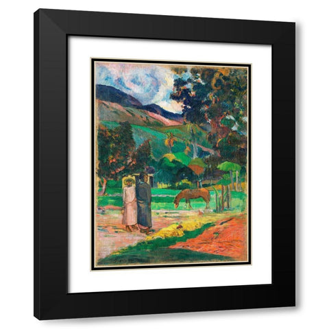 Tahitian Landscape Black Modern Wood Framed Art Print with Double Matting by Gauguin, Paul