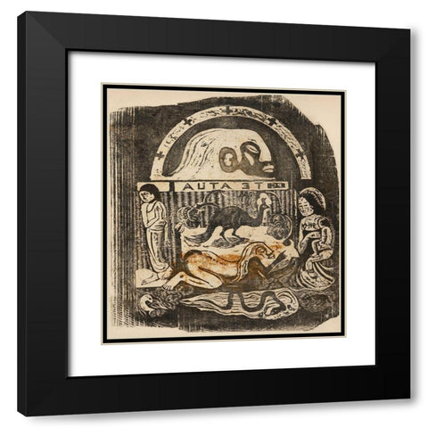 The God (Te atua), from the Suite of Late Wood-Block Prints Black Modern Wood Framed Art Print with Double Matting by Gauguin, Paul