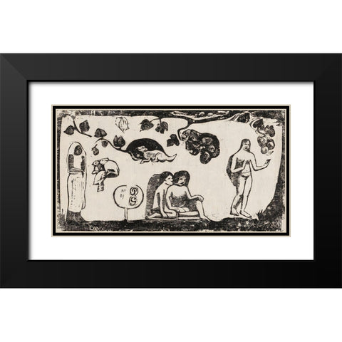 Women, Animals, and Foliage, from the Suite of Late Wood-Block Prints Black Modern Wood Framed Art Print with Double Matting by Gauguin, Paul
