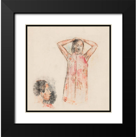 Tahitian Girl in Pink Pareu Black Modern Wood Framed Art Print with Double Matting by Gauguin, Paul