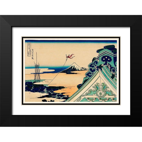 Toto Asakusa Honganji Black Modern Wood Framed Art Print with Double Matting by Hokusai, Katsushika