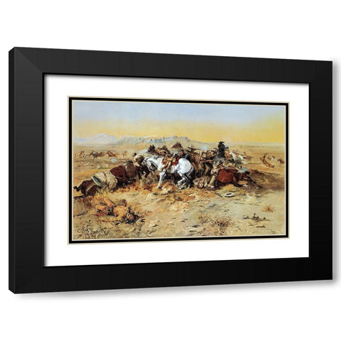 A Desperate Stand Black Modern Wood Framed Art Print with Double Matting by Russell, Charles Marion