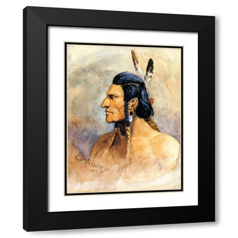 Indian Brave Black Modern Wood Framed Art Print with Double Matting by Russell, Charles Marion