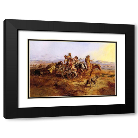 Indian Women Moving Black Modern Wood Framed Art Print with Double Matting by Russell, Charles Marion