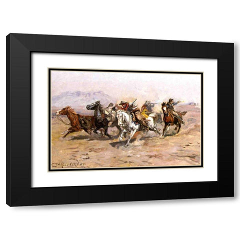 Outnumbered Black Modern Wood Framed Art Print with Double Matting by Russell, Charles Marion