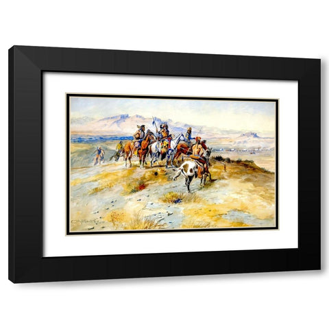 The Coming of the White Man Black Modern Wood Framed Art Print with Double Matting by Russell, Charles Marion
