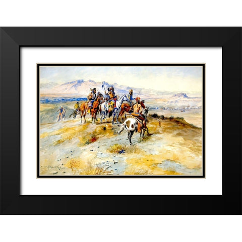 The Coming of the White Man Black Modern Wood Framed Art Print with Double Matting by Russell, Charles Marion