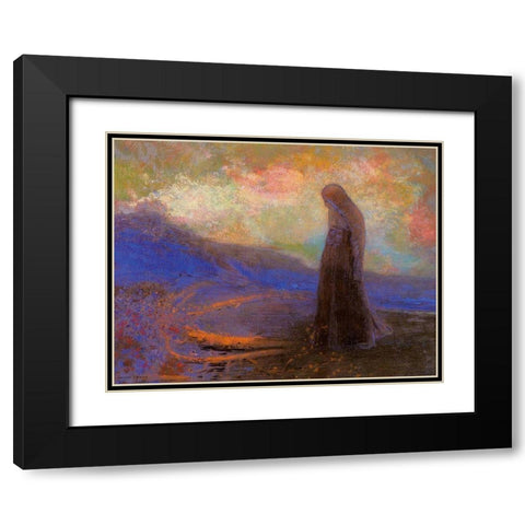 Reflection Black Modern Wood Framed Art Print with Double Matting by Redon, Odilon