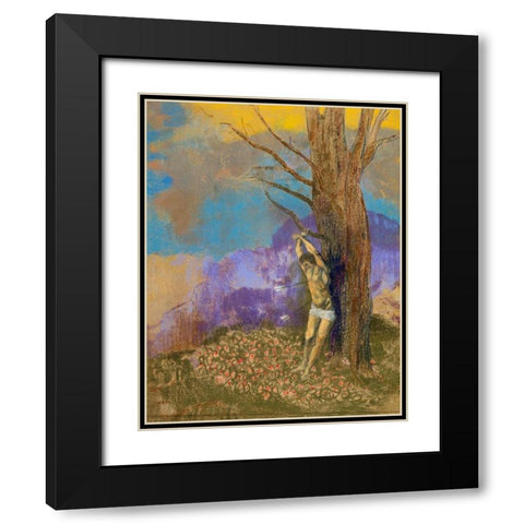 Saint Sebastien Black Modern Wood Framed Art Print with Double Matting by Redon, Odilon