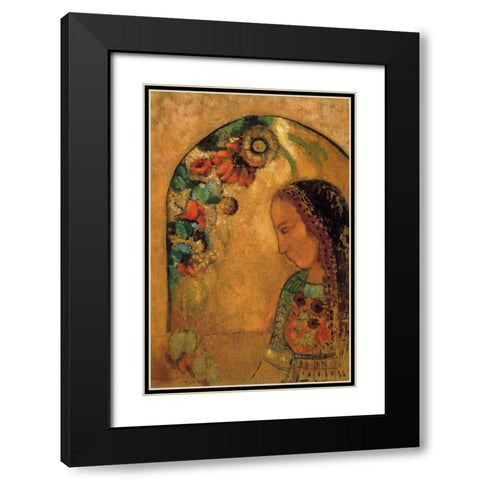 Lady of the Flowers Black Modern Wood Framed Art Print with Double Matting by Redon, Odilon