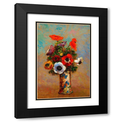 Les Anemones,Still Life with Anemones Black Modern Wood Framed Art Print with Double Matting by Redon, Odilon