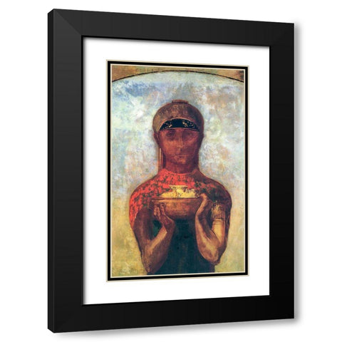 The Cup of Mystery Black Modern Wood Framed Art Print with Double Matting by Redon, Odilon