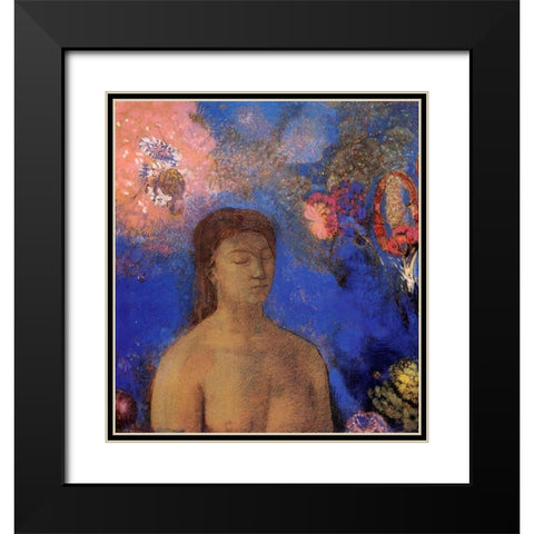 Closed Eyes Blue Background Black Modern Wood Framed Art Print with Double Matting by Redon, Odilon