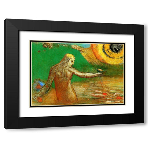 Flower of Blood Black Modern Wood Framed Art Print with Double Matting by Redon, Odilon