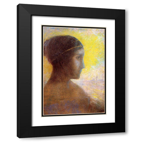 Head of a Young Woman in Profile Black Modern Wood Framed Art Print with Double Matting by Redon, Odilon