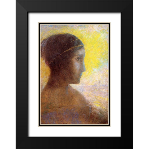 Head of a Young Woman in Profile Black Modern Wood Framed Art Print with Double Matting by Redon, Odilon