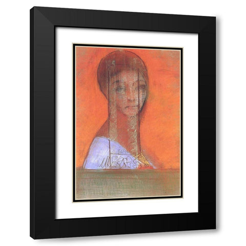 Woman with veil Black Modern Wood Framed Art Print with Double Matting by Redon, Odilon