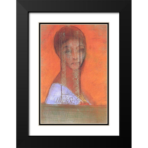 Woman with veil Black Modern Wood Framed Art Print with Double Matting by Redon, Odilon