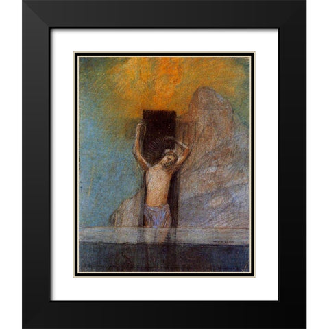 Christ on the Cross Black Modern Wood Framed Art Print with Double Matting by Redon, Odilon