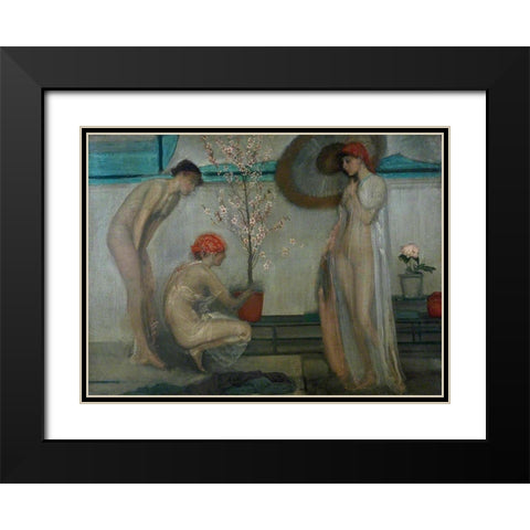 Three Figures, Pink and Grey Black Modern Wood Framed Art Print with Double Matting by Whistler, James McNeill