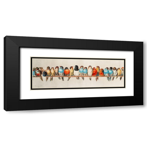 A Perch of Birds Black Modern Wood Framed Art Print with Double Matting by Vintage Illustration
