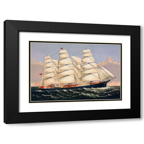 Clipper Ship Three Brothers, the largest sailing ship in the worldÂ  Black Modern Wood Framed Art Print with Double Matting by Currier and Ives