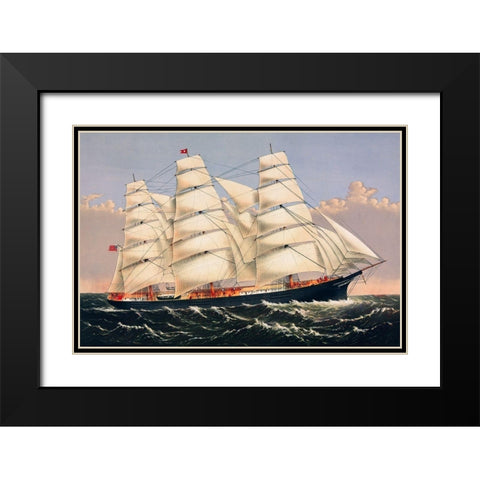 Clipper Ship Three Brothers, the largest sailing ship in the worldÂ  Black Modern Wood Framed Art Print with Double Matting by Currier and Ives