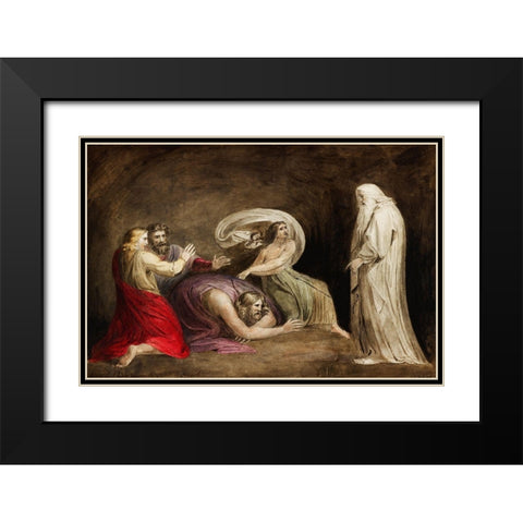 Witch of Endor raising the spirit of Samuel Black Modern Wood Framed Art Print with Double Matting by Blake, William