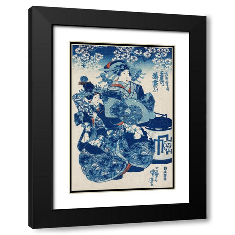 Tamaya uchi Usugumo Black Modern Wood Framed Art Print with Double Matting by Kuniyoshi, Utagawa