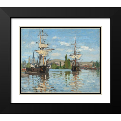 The Seine At Rouen Black Modern Wood Framed Art Print with Double Matting by Monet, Claude