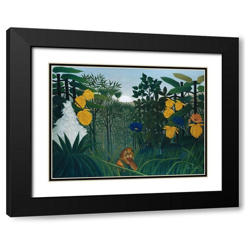 The Repast of the Lion 1907 Black Modern Wood Framed Art Print with Double Matting by Rousseau, Henri