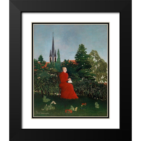 Portrait of a Woman in a Landscape 1896 Black Modern Wood Framed Art Print with Double Matting by Rousseau, Henri