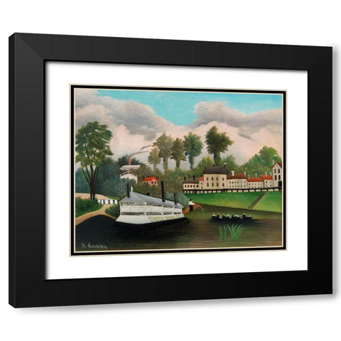 The Laundry Boat of Pont de Charenton 1895 Black Modern Wood Framed Art Print with Double Matting by Rousseau, Henri