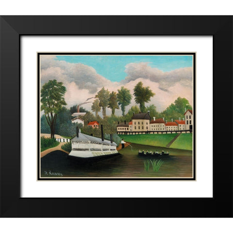 The Laundry Boat of Pont de Charenton 1895 Black Modern Wood Framed Art Print with Double Matting by Rousseau, Henri
