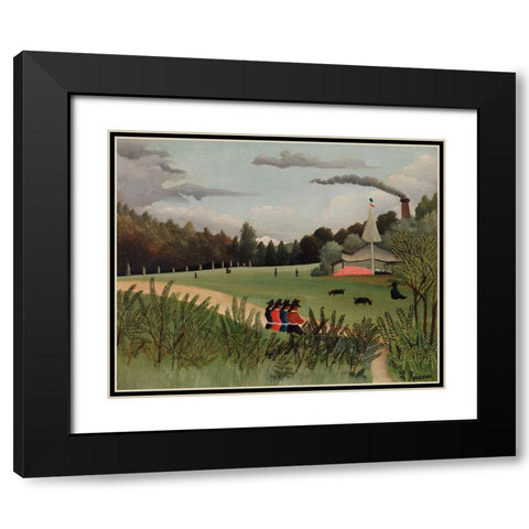 Landscape and Four Young Girls 1895 Black Modern Wood Framed Art Print with Double Matting by Rousseau, Henri