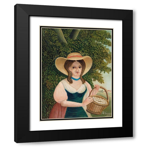 Woman with Basket of Eggs 1910 Black Modern Wood Framed Art Print with Double Matting by Rousseau, Henri