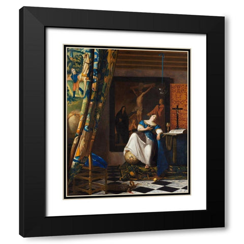 Allegory of the Catholic Faith Black Modern Wood Framed Art Print with Double Matting by Vermeer, Johannes