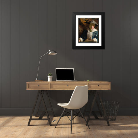 Girl with a Flute Black Modern Wood Framed Art Print with Double Matting by Vermeer, Johannes