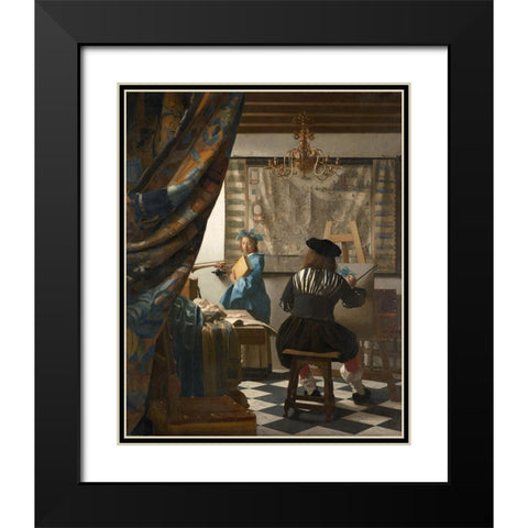 The Art of Painting Black Modern Wood Framed Art Print with Double Matting by Vermeer, Johannes