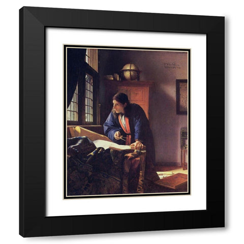 The Geographer Black Modern Wood Framed Art Print with Double Matting by Vermeer, Johannes
