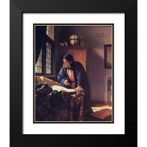 The Geographer Black Modern Wood Framed Art Print with Double Matting by Vermeer, Johannes